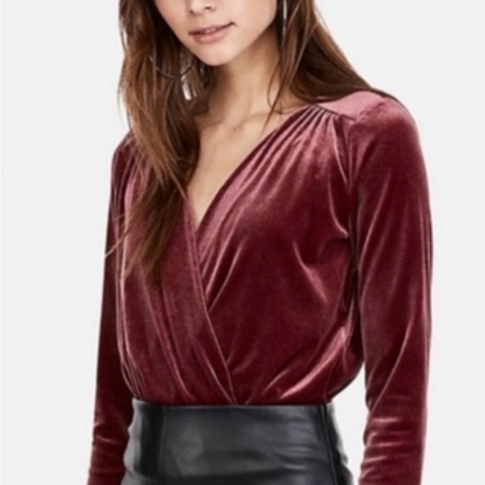 NWT EXPRESS Burgundy Merlot Red Velvet Bodysuit